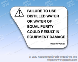 RPI Part #MID331 - DECAL (DISTILLED WATER)